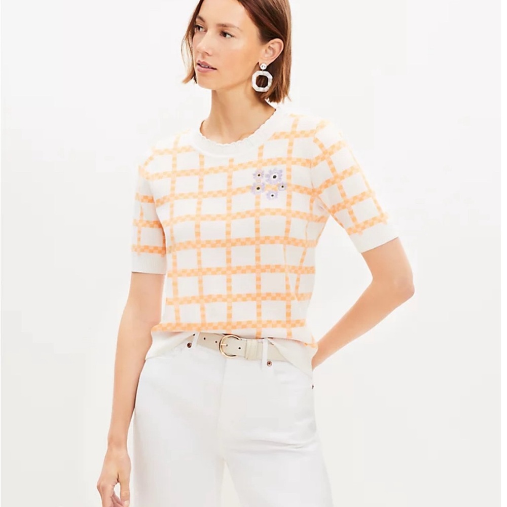 NWT Loft cotton shirt top blouse with cute gingham print size medium